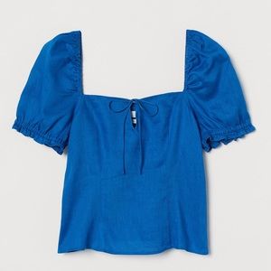 H&M Premium 100% Linen Milkmaid Blouse - Sz